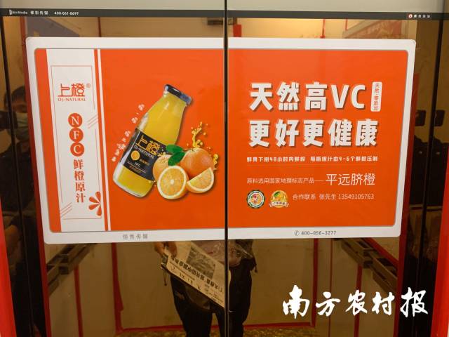 平远脐橙加工橙汁海报亮相北京高端小区。