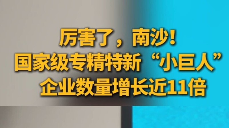 厉害了，南沙！国家级专精特新“小巨人”企业数量增长近11倍