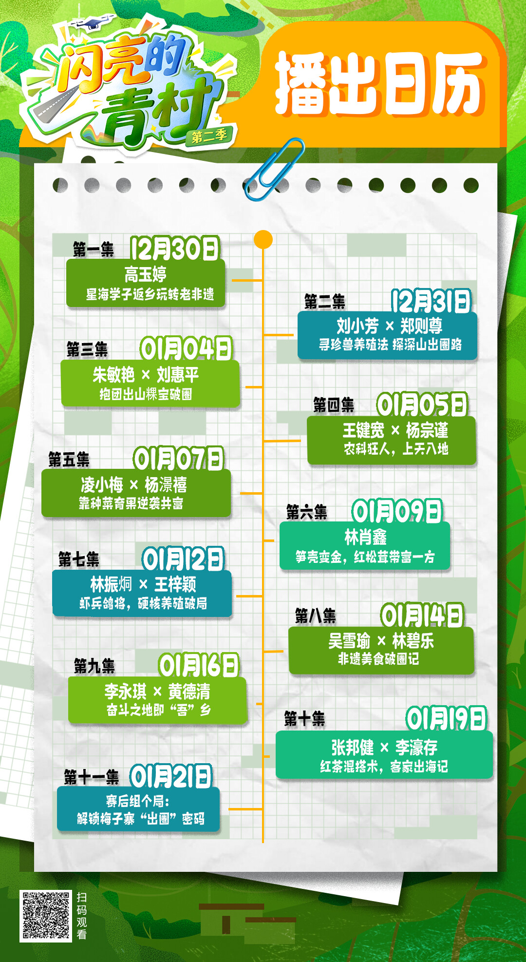 兴乡青年创业综艺《闪亮的青村》第二季播出日历。通讯员供图